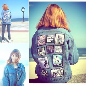 Oversized denim patch jacket
